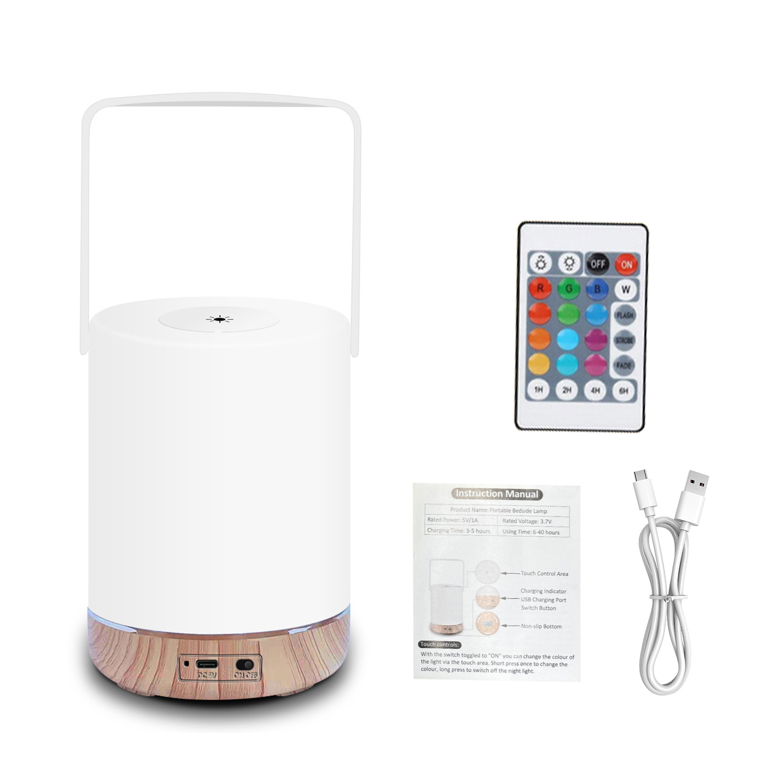 Tragbares Led-nachtlicht, Rgb-lampe Mit Touch-steuerung, Wiederaufladbares 1800-mah-nachtlicht, Fernbedienung, 6 Helligkeitsstufen, 1/2/4/6-stunden-timer, Farbwechselndes Stimmungslicht Für Schlafzimm