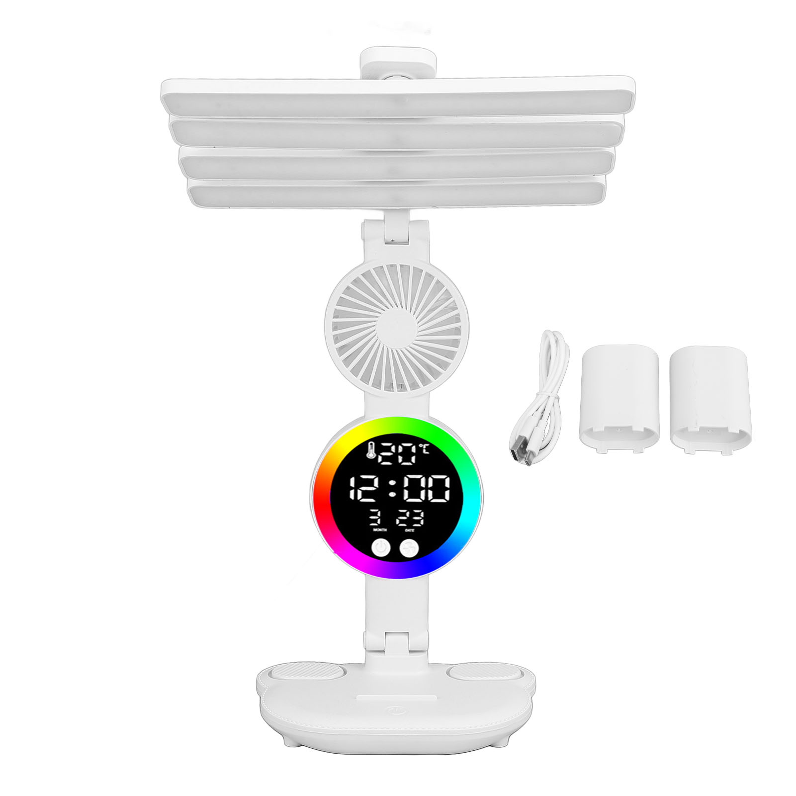 Berührungsempfindliche, Wiederaufladbare, Dimmbare, Faltbare Led-schreibtischlampe Mit Anzeige Von Uhrzeit, Datum Und Temperatur, Mit Ventilator Und Stifthalter.