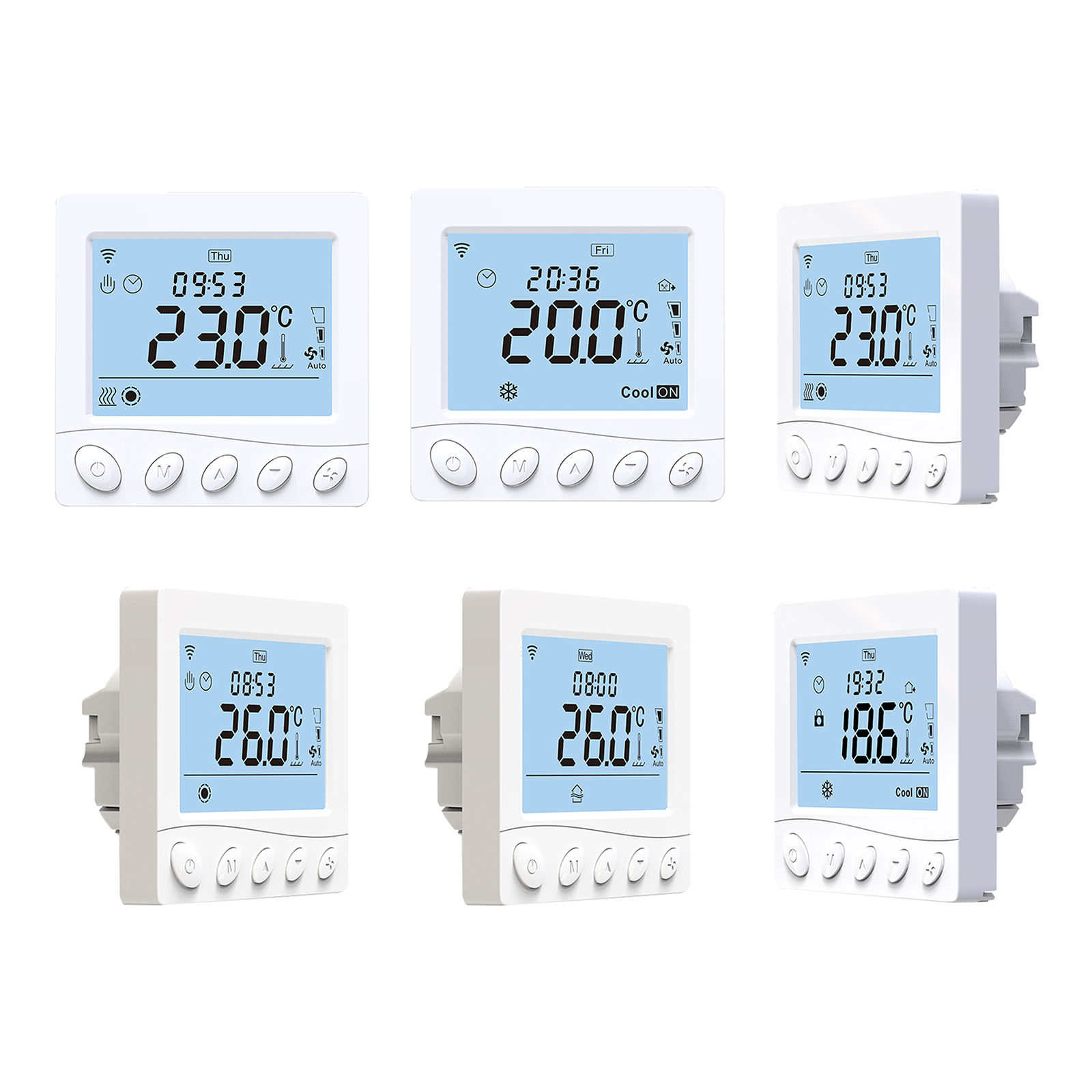 Fußbodenheizung Und Gebläsekonvektor Für Ein Zweirohrsystem. Intelligenter Wi-fi/modbus-485-thermostat Mit Sprachsteuerungs-app Und Programmierbarem 3,2-zoll-lcd-display.