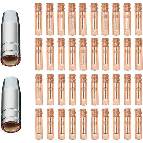 42-teiliges Mig-mag-schweißset – 2 Gasdüsen Und 40 Kontaktdüsen 0,8/1,0 Mm – Kompatibel Mit Ak15/mb15-brennern