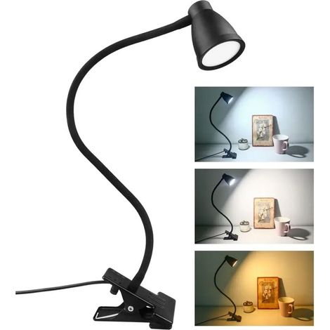 Led-klemmlampe Für Den Schreibtisch, 3 Farben, 5 Einstellbare Helligkeitsstufen, Usb-nachttisch-klemmlampe, Augenschonende 360° Flexible Leselampe Für Studium Und Arbeit [energieeffizienzklasse A+]