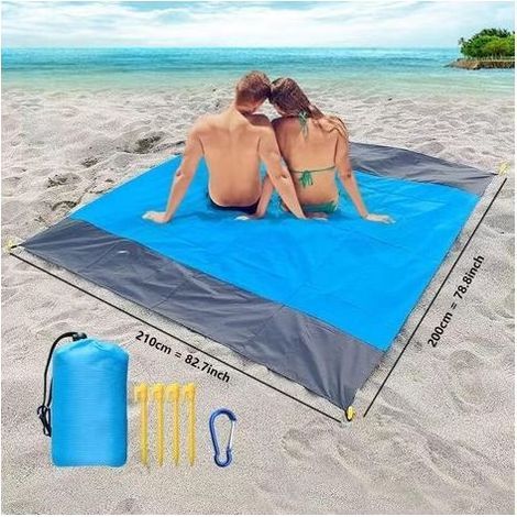 Ultra-leichtes Strandtuch 200x210cm – Wasserdicht, Schnelltrocknend – Outdoor-teppich Für Camping Und Picknick – Inklusive 4 Heringe