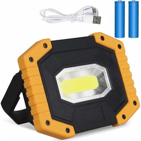 Wiederaufladbarer Led-strahler, 20w Usb 1200lm Led-arbeitsleuchte, Cob-baustellenlampe Wasserdicht Und Tragbar Mit 3 Modi Für Camping, Baustelle, Garage (inkl. 2 Batterien) [klasse