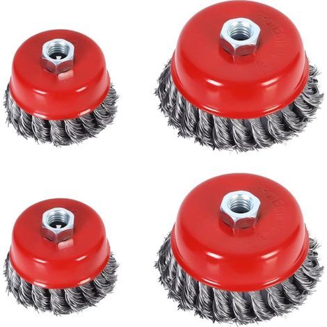 Metallbürste Zur Reinigung, 4-teiliges Kegelförmiges Bürstenset Für Winkelschleifer, Verdrillte Stahl-schleifbürste Für Winkelschleifer (durchmesser 75 Mm Und 100 Mm, M14)