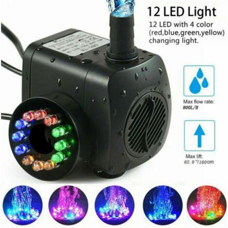 15w Springbrunnenpumpe, Fördermenge 800l/h, Mit 12 Integrierten Leds, Ideal Für Teiche Und Gärten.