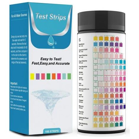 Wasserqualitätstest, 100 Teststreifen 16-in-1, Freies Chlor/gesamtchlor/ph-wert/alkalinität/härte/cyanursäure, Für Aquarien Und Schwimmbäder