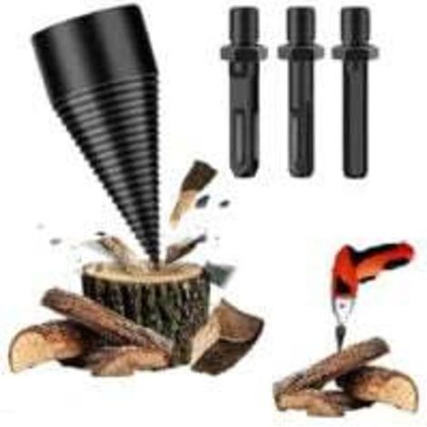 42mm Holzspaltbohrer, 4-teiliges Set Zum Spalten Von Holzscheiten Mit 3 Bohrgriffen, Holzspalter Für Heizholzmaschine, Kegelförmiger Bohrer Zum Einfachen Spalten Von Holzscheiten