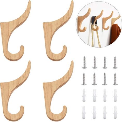 4er-set Wandhaken Aus Natürlichem Holz In Burlywood, Langlebige Doppelhaken Mit Gebogener Form Für Mantel, Hut Und Handtuch, Geeignet Für Wohnzimmer Und Badezimmer