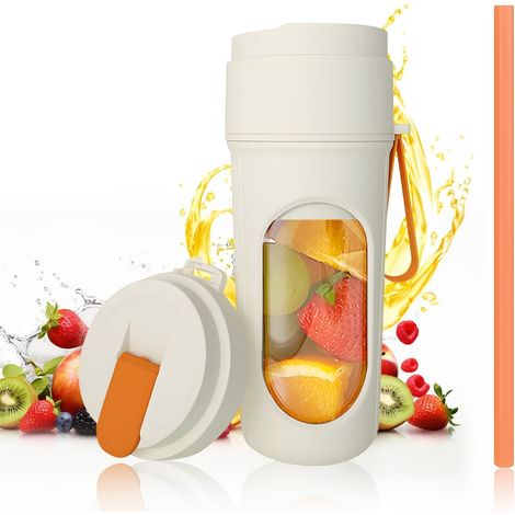 Mini Mixer Smoothie, 450 Ml Tragbarer Becher Für Smoothies Mit Reiseverschluss, Usb-wiederaufladbar, Mixer-becher Mit 12 Klingen, Bpa-frei Für Küche Und Büro (beige)