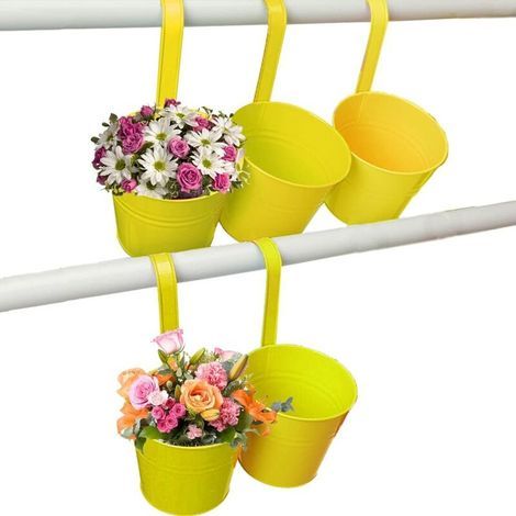 Hängende Metallblumentöpfe, 5-teiliges Set Aus Bunten Eisentöpfen Im Candy-look, Pflanzkörbe Mit Drainageloch Und Abnehmbarem Haken Für Pflanzenzucht, Gartenzäune Und Balkone