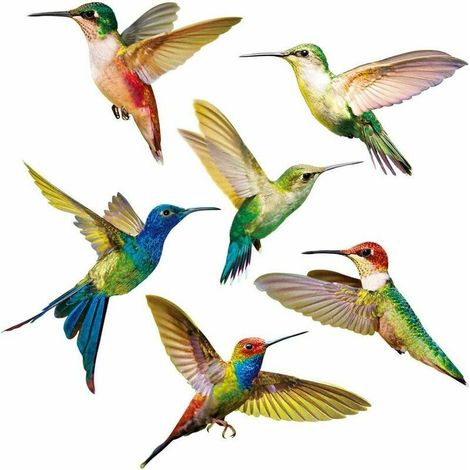 6er-set Kolibri-fenstersticker, Anti-kollisionsfolie, Vereinfachtes Kolibri-motiv, Pvc-wandaufkleber Für Fenster, Wohnzimmer, Büro (6 Designs)