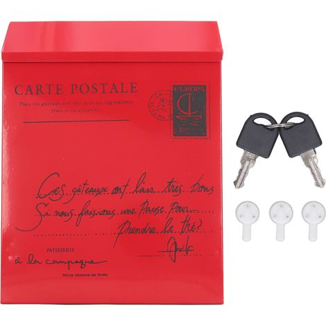 Garryfizh Wandbriefkasten Aus Eisen, Rustikaler Stil, Mit 2 Schlüsseln Abschließbar, 3 Haken, Wasserdicht, Für Zuhause Oder Büro, Kleine Rote Briefe