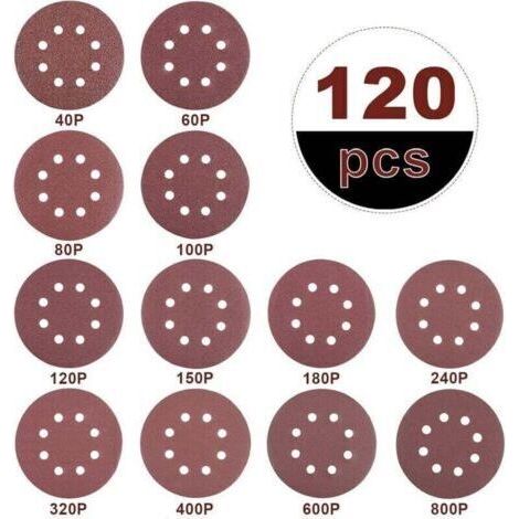 Bunthaus 120x Schleifscheiben 125mm, Schleifpapier Für Winkelschleifer, Körnung 40/60/80/100/120/150/180/240/320/400/600/800, 8 Löcher, Zum Schleifen, Polieren Und Entrosten