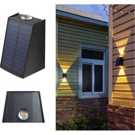 Außen-wandlampe Mit Nach Oben Und Unten Gerichtetem Licht, Solarbetriebene Wegbeleuchtung, Außenleuchte Für Garage, Haustür, Flur, Veranda, Büro, Poolumrandung, Garten (warmweißes Licht, Schwarz)