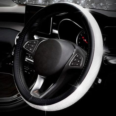 Universelle Glänzende Diamant-lenkradabdeckung Für Autos, 38 Cm / 15 Zoll, Voll Mit Bling-bling-strass, Leder-lenkradhülle, Auto-innenraum-styling-dekor-zubehör (schwarz)