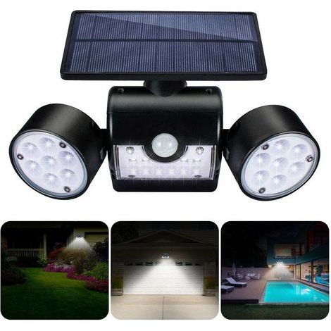 Solarleuchte Für Außen, Solar-außenwandleuchte Mit 30 Wasserdichten Led-doppelkopf-strahlern, 360-grad-drehung, Mit Bewegungsmelder Für Den Garten