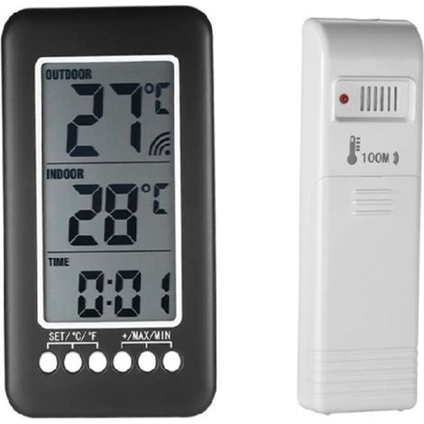 Kabelloses 2-in-1 Innen- Und Außenthermometer – Lcd-anzeige – Bereich Von -30 °c Bis 70 °c – Senderreichweite Bis Zu 100 M