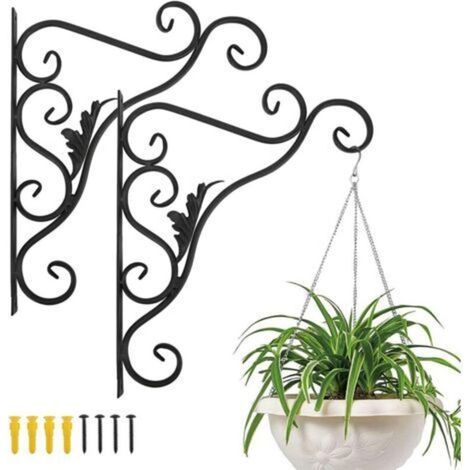 Wandhalterung Für Balkon, 2er Set Im Europäischen Retro-stil In Blattform, Schmiedeeiserne Haken Mit Schrauben Für Körbe Und Laternen, Außendekoration Für Gartenbalkon - Schwarz Lackiert