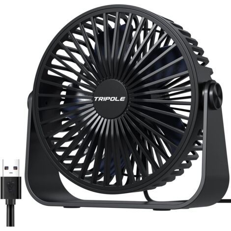 Usb-tischventilator, 3-gang-tischventilator, Leiser, Verstellbarer 360°-ventilator, Tragbarer Ventilator Für Büro, Zuhause, Schlafzimmer, Auto, Camping Im Freien – Schwarz