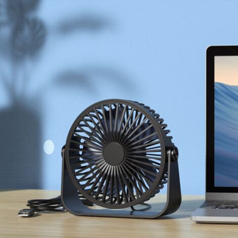 Usb-tischventilator, 3-gang-leiser Einstellbarer 360°-tischventilator, Tragbarer Ventilator Für Büro, Zuhause, Schlafzimmer, Auto, Camping Im Freien – Schwarz