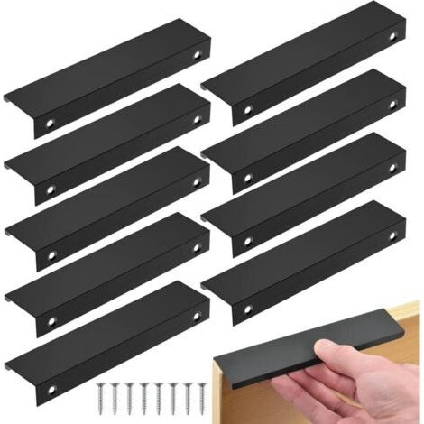 Schwarze Küchen Griffe, 10 Stück Unsichtbare Möbelgriffe Mit Lochabstand, Aluminium Türgriffe In Schwarz, Möbelgriffe Für Büros, Schubladen Und Schränke (lochabstand 128 Mm / Gesamtlänge 150 Mm)