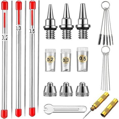 21-teiliges Airbrush-set: Ersatzdüsen Und -nadeln, Reinigung.