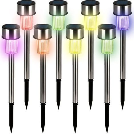 Deuba Solarlampen Für Den Garten, 8er-set Led-solarleuchten Aus Edelstahl Für Garten, Weg Und Terrasse, Mehrfarbige Solarbeleuchtung