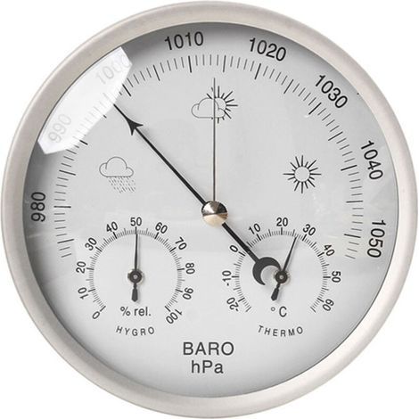 Analoge Wetterstation Aus Edelstahl, Ø133 Mm – Barometer 960-1060 Hpa – Thermometer -20°c Bis 50°c – Hygrometer 20 Bis 98 % Rf