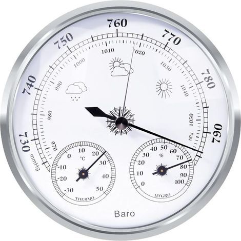 Analoge Wetterstation - Analoge Wetterstation Für Innen- Und Außenbereich - Bestehend Aus Barometer, Thermometer Und Hygrometer (silber, 128 Mm)