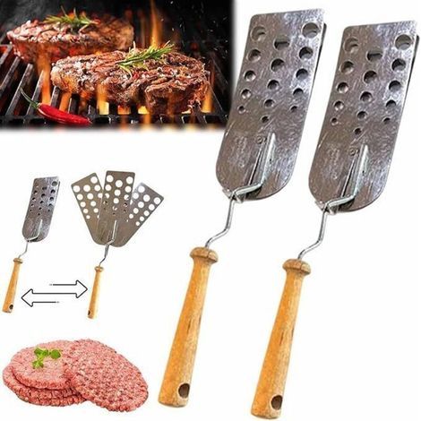 2er-set Burgerwender Creative 3, Konstruktion Aus Stahl Mit Holzgriff, Hitzebeständiger Wender Zum Grillen Und Kochen