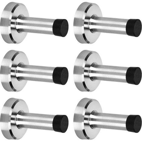 6er-set Selbstklebender Türstopper Aus Edelstahl, Zum Bohren Oder Ohne Bohren, Wand-türstopper Mit Gummipuffer, Wandschutz, 6 Cm Feder-türstopper