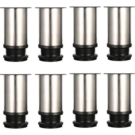 Set Aus 8 Möbelbeinen, Verstellbare Möbelfüße - Chrom Metall - Höhenverstellbar (gesamthöhe: 80-95mm)