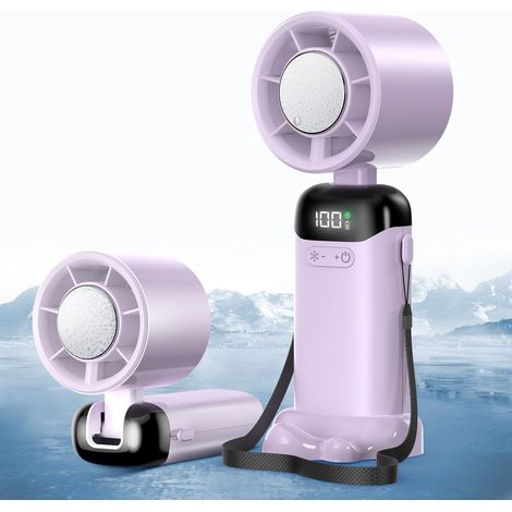 Kleiner Tragbarer Mini-ventilator, Usb-handventilator, Wiederaufladbar Mit 5 Geschwindigkeitsstufen Und Led-anzeige Für Zuhause, Büro, Schlafzimmer, Outdoor-reisen (lila)