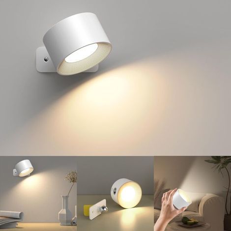 Innen-wandleuchte, Usb-aufladbare Wandleuchte Mit 3 Farben Und 3 Helligkeitsstufen, 360° Drehbare Led-innenleuchte, Touch-steuerung, Kabellos
