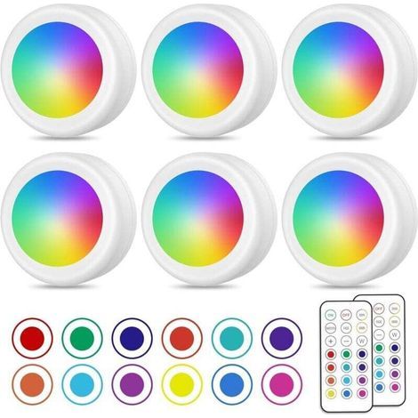 Kabellose Led-spots, Farbige Schrankleuchten Mit Fernbedienung, Batteriebetriebene Küchenbeleuchtung Unter Schränken, Einstellbare Led-nachtlampe, 6er-set