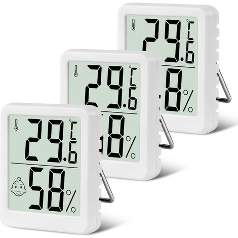 Mini-innenthermometer, Digitales Thermo-hygrometer Mit Ständer, Umgebungsmonitor Für Temperatur Und Luftfeuchtigkeit, Komfortanzeige Für Gewächshaus, Wohnzimmer, Büro (weiß, 3 Stück)