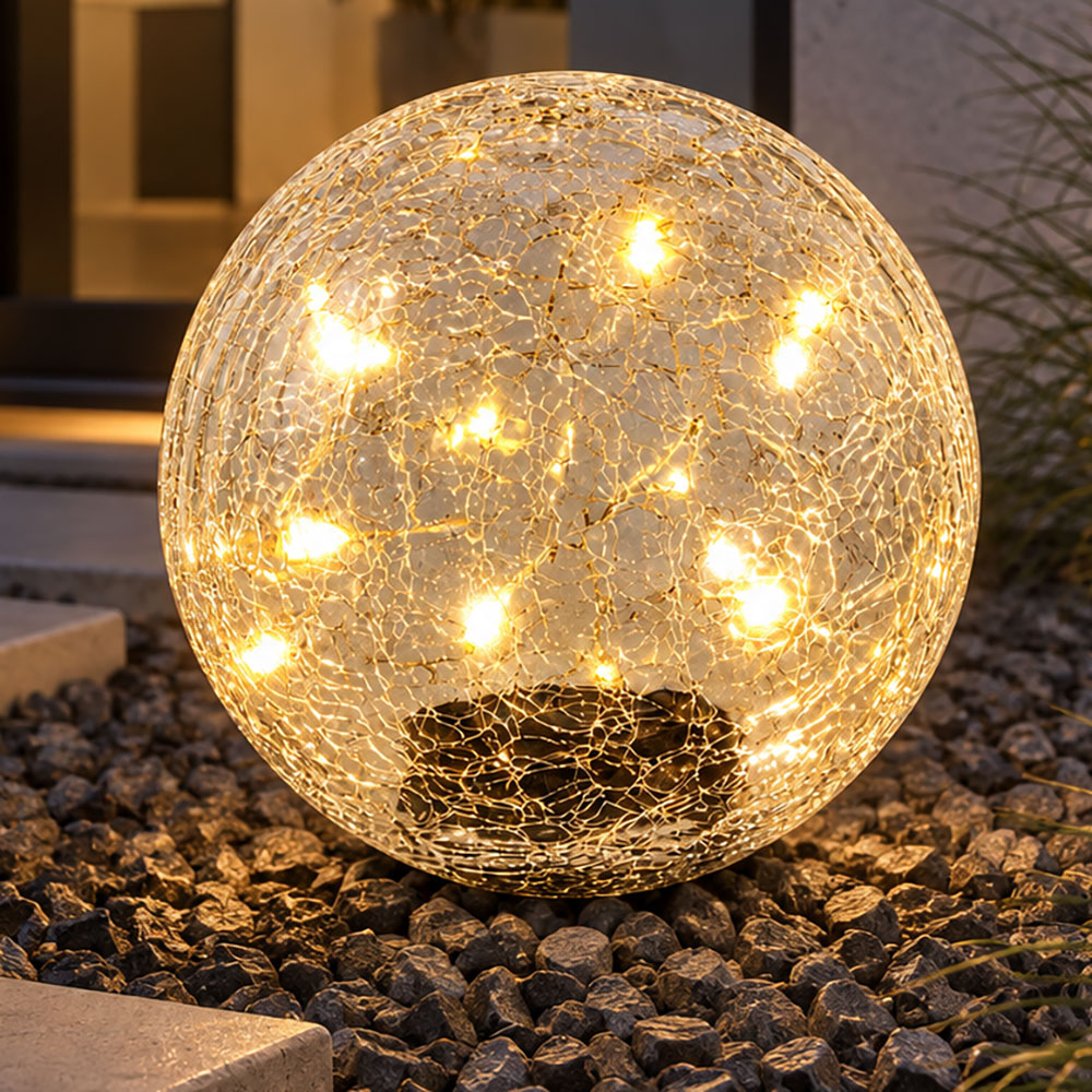 Led Solarleuchte Erdspießleuchte Gartenleuchte Crackleglas Klar Glas Ip44 D 20 Cm