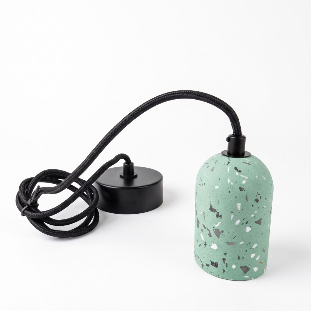 Grüner Zementlampenhalter E27 Mit Stoffkabel Und Rosette