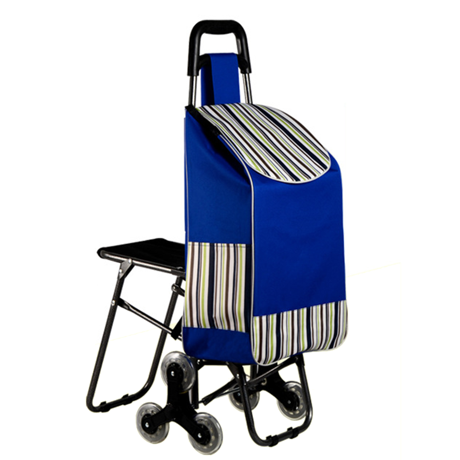 Fianao – Einkaufswagen – Treppensteiger Trolley Mit Sitz, Ergonomischer Griff, Metall Und Oxford Stoff, Faltbar, Reißverschlusstasche, Vielseitig Nutzbar, 24 × 93 Cm, Blau