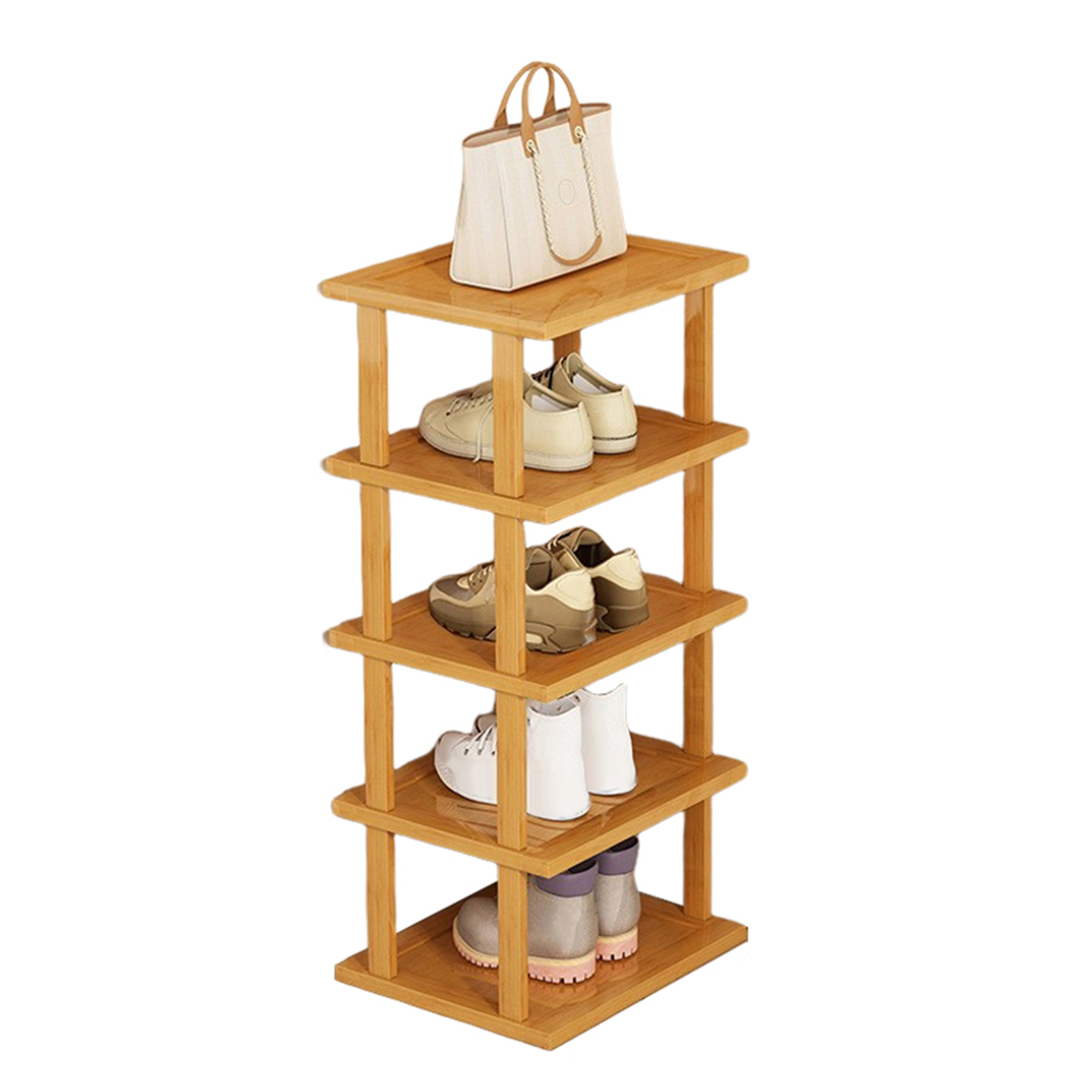 Fianao – Vertikales Schuhregal Mit 5 Ebenen – Schmaler Schuhständer In Holzoptik, Platzsparend, Freistehend, Werkzeuglose Montage, Für Eingangsbereich & Schrank, 23 × 25 × 77 Cm, Holzfarben
