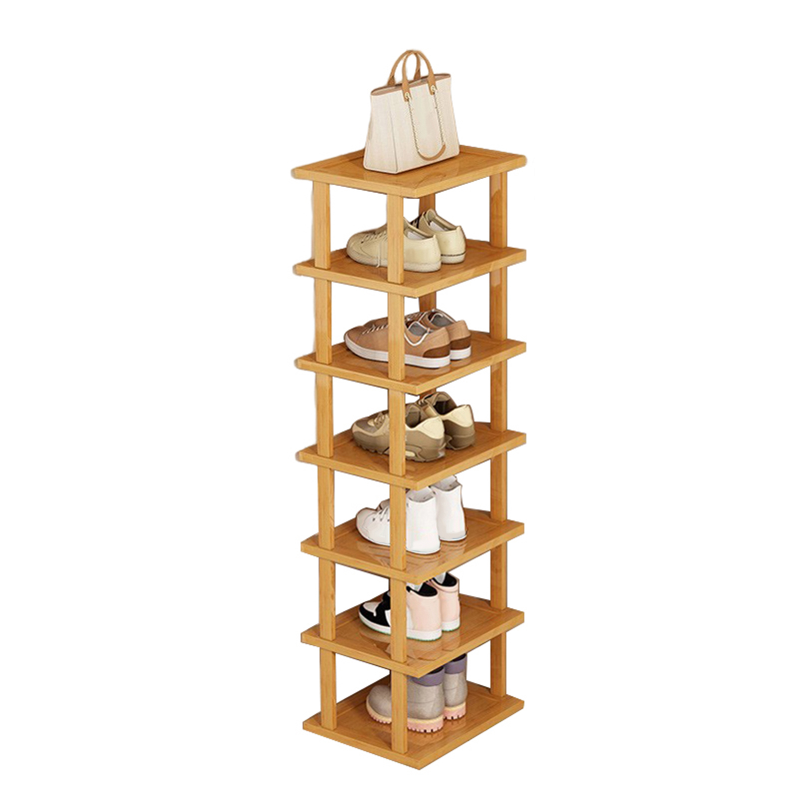 Fianao – Vertikales Schuhregal Mit 7 Ebenen – Schmaler Schuhständer In Holzoptik, Platzsparend, Freistehend, Werkzeuglose Montage, Für Eingangsbereich & Schrank, 23 × 25 × 115 Cm, Holzfarben