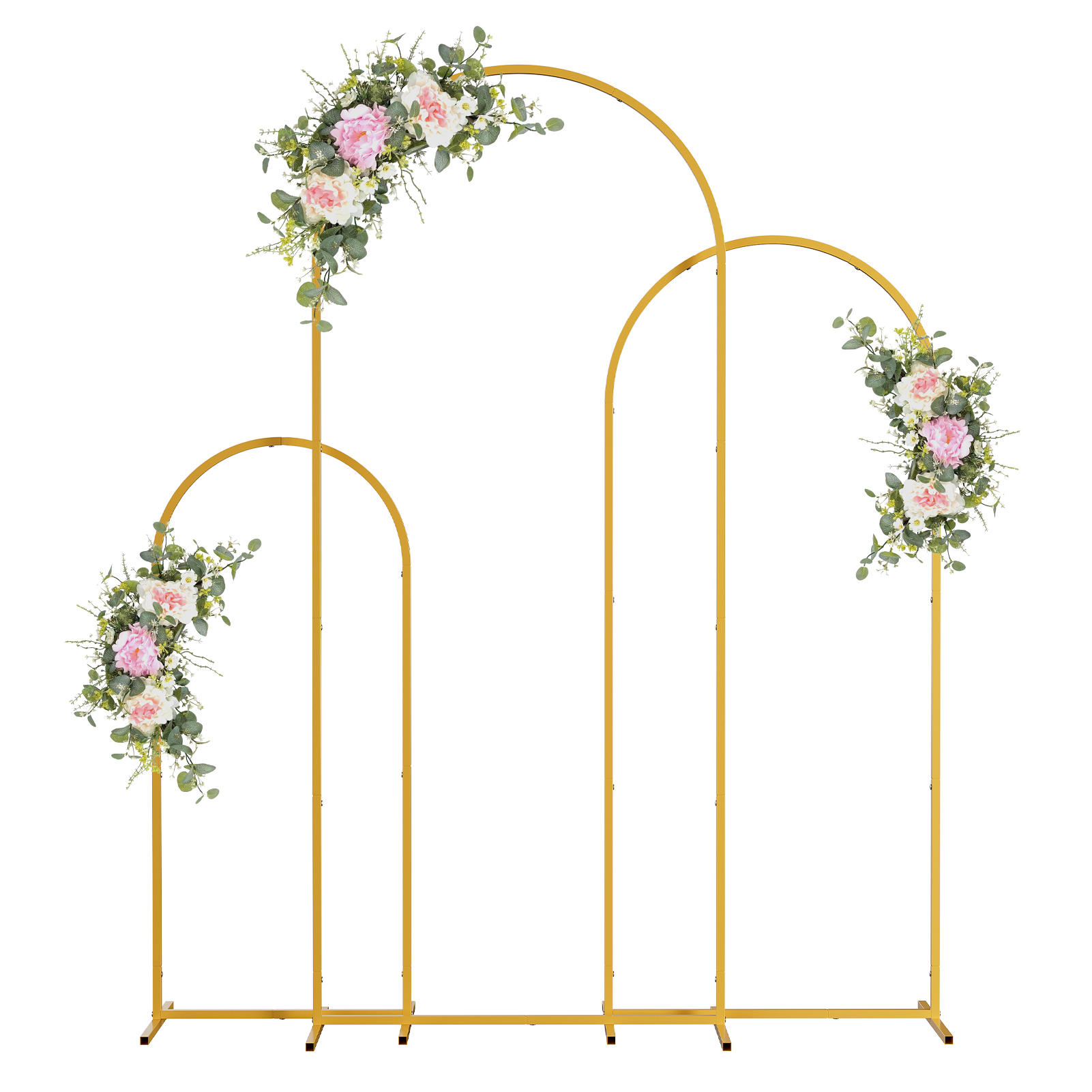 Fianao – 3-tlg Metall Bogen Hintergrundständer – 1,8m / 2,0m / 2,2m Hochzeitsbogen, Quadratischer Bogenrahmen Für Hochzeit, Babyparty, Geburtstag, Gartendeko, Gold – Maße: 180/200/220 Cm
