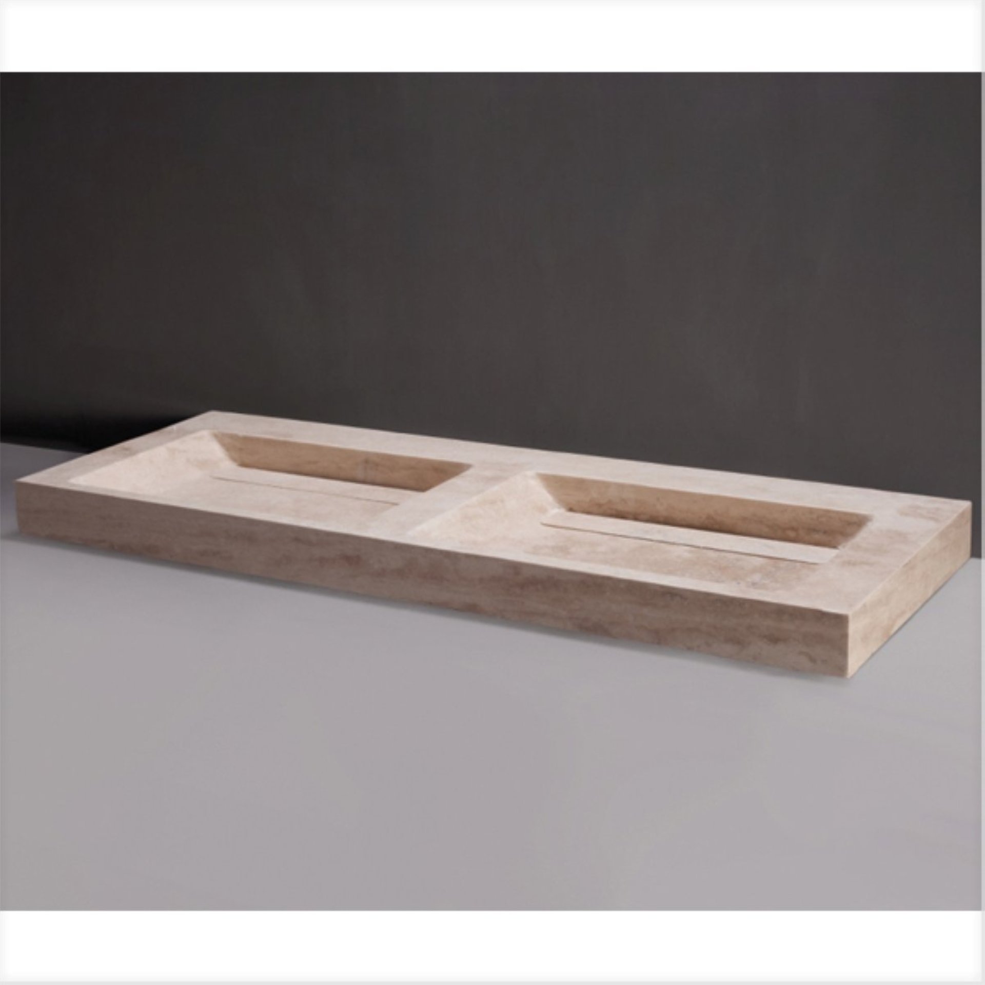 Forzalaqua Doppelwaschbecken Natursteinbecken Bellezza Doppio 140 Cm Travertin"-"11105145
