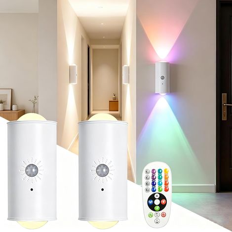 Veilleuse Led Mit Melder Bewegung Innen, 2 Stück Leuchtmittel Murale Magnetisch Aufladbar, 16 Couleurs Rgb Mit