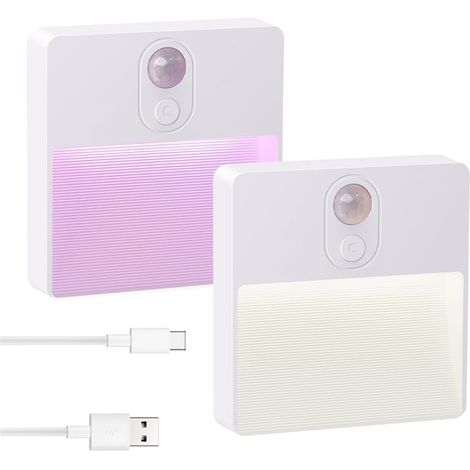 Veilleuse Led Mit Melder Bewegung, 5 Couleurs, Aufladbar, Magnetisch, Intensité Variablem, Wit (set Von 2) V753b