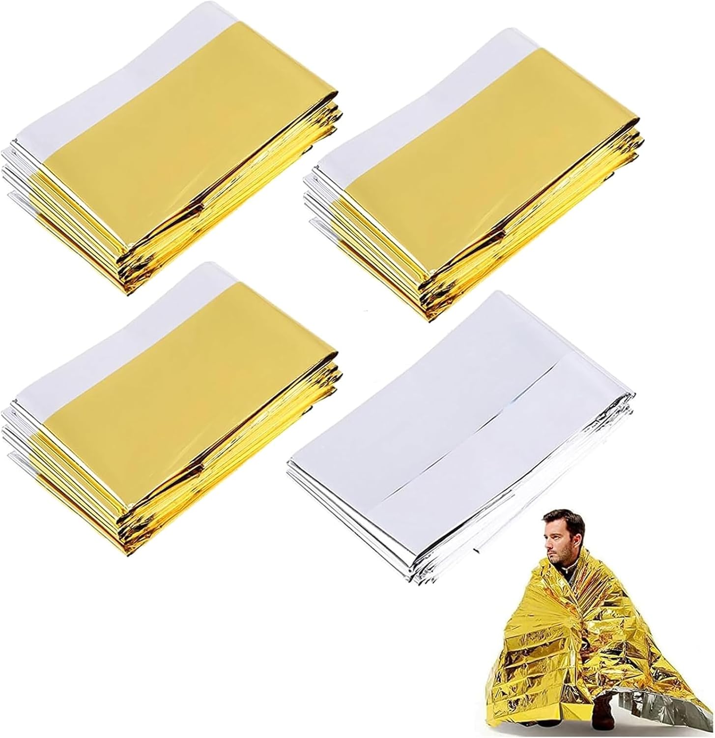 Elevapulse Set Von 4 Couvertures Survie - 210 Cm X 130 Cm - Gold/silber - Abdeckung D'Urgence - Abdeckung Premie V281b