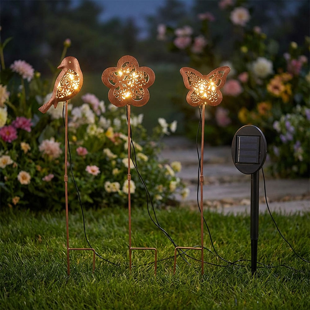 Led Solar Außensteckleuchte Steckleuchte Gartenleuchte 3er Set Braun Metall Ip44