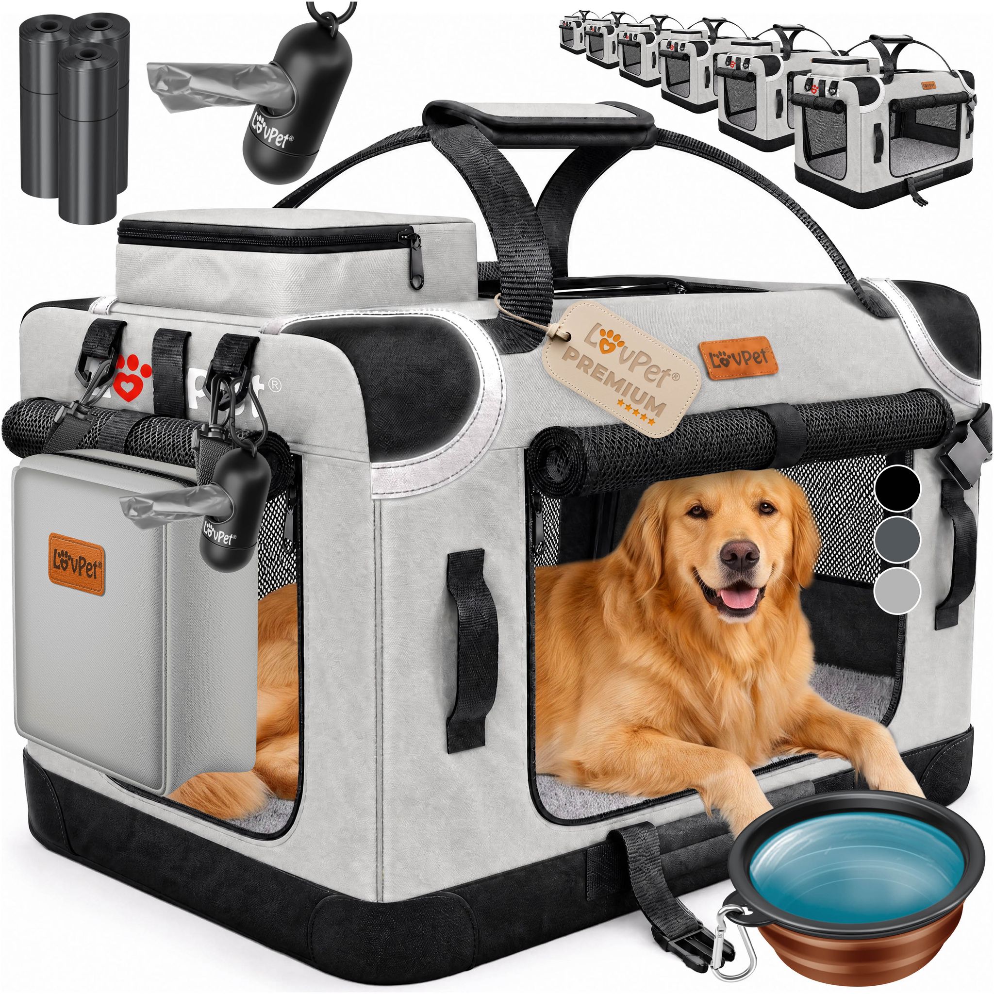 Lovpet® Hundebox Faltbar Mit Napf Und Tasche - L, Hellgrau