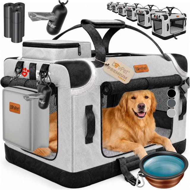 Lovpet® Hundebox Faltbar Mit Napf Und Tasche - L, Hellgrau