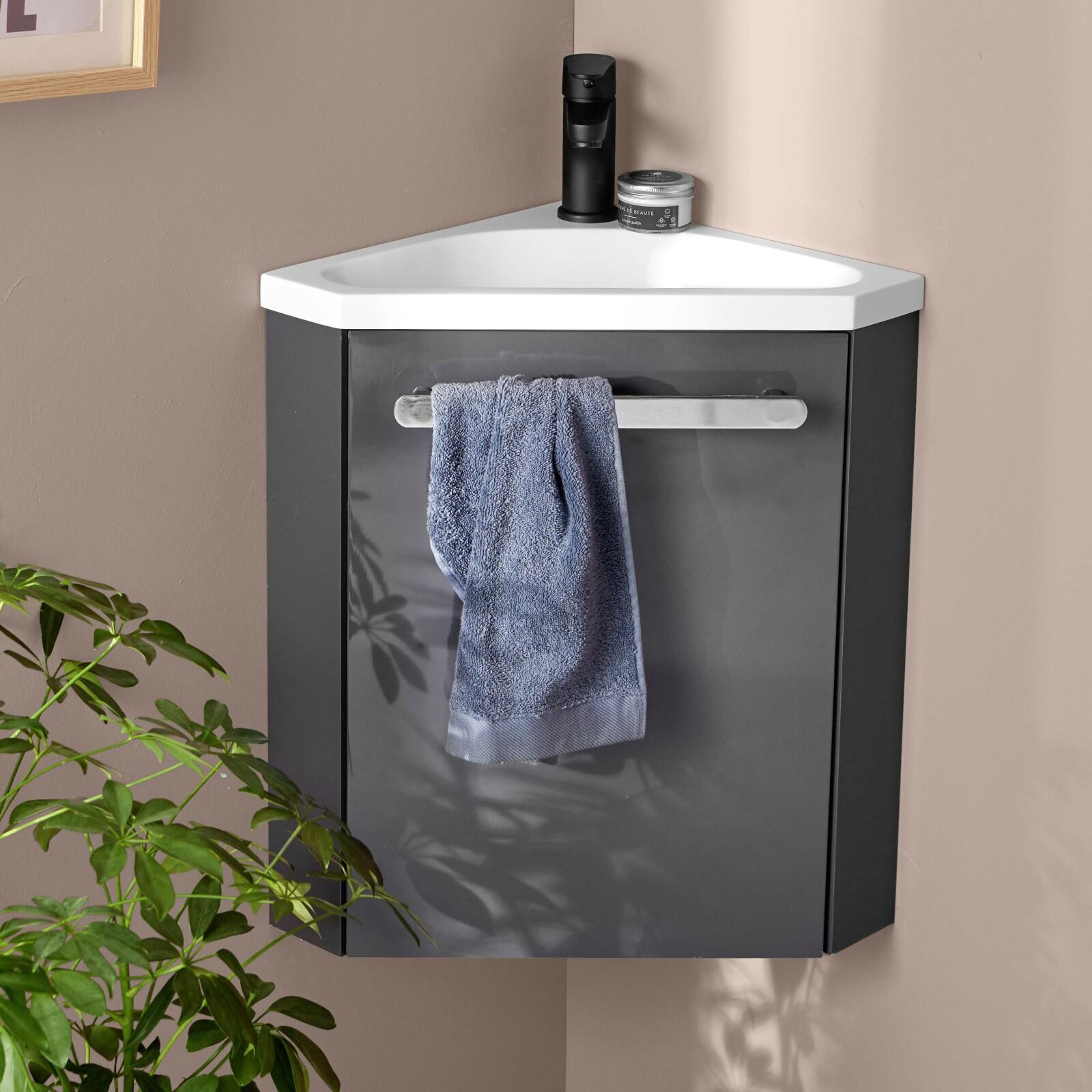 Ensemble Lave-mains D'Angle Suspendu Avec Robinet Noir